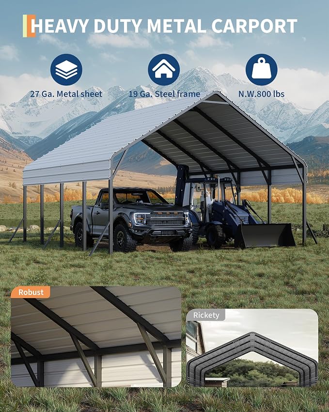 20'x20'x13' Metal Carport for 2 Cars, Heavy Duty Steel Frame for All Weather - Image 5