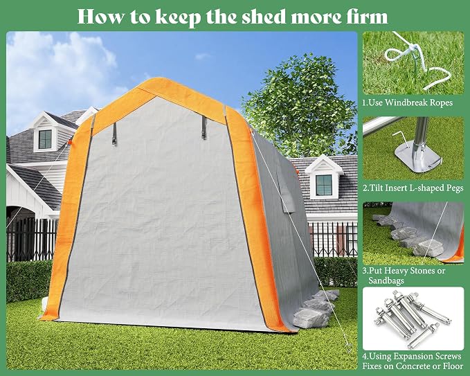 AMERLIFE 6x8x6.6 FT Heavy Duty Portable Shed Storage Shelter, Outdoor Storage - Image 7