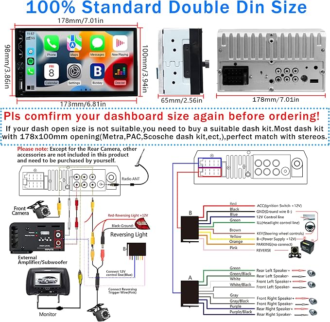 Double Din Car Stereo with Wireless Carplay and Wireless Android Auto, 7 Inch - Image 6