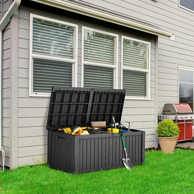 180 Gallon Lockable Resin Deck Box, Waterproof & UV-Resistant Outdoor Storage - Image 3