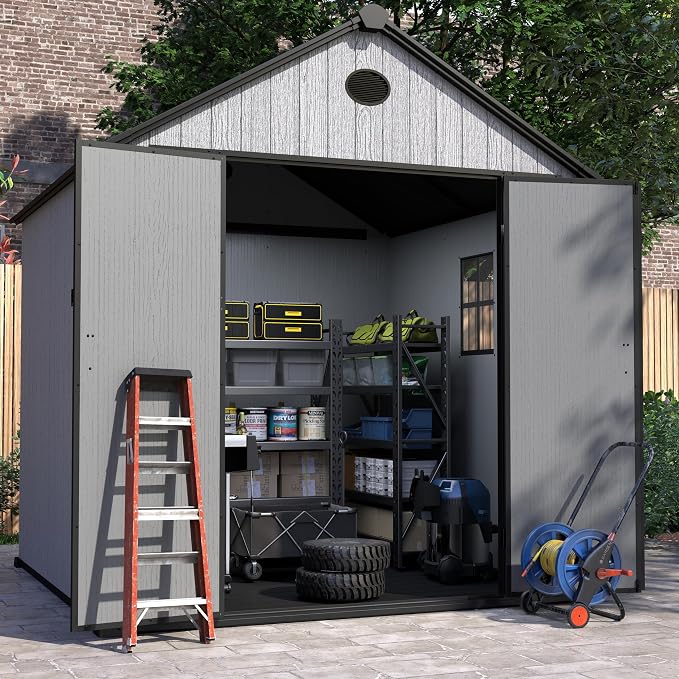 7.3x7.3 FT Resin Outdoor Storage Shed Large, 376 Cuft Garden Tool Sheds & by EHHLY