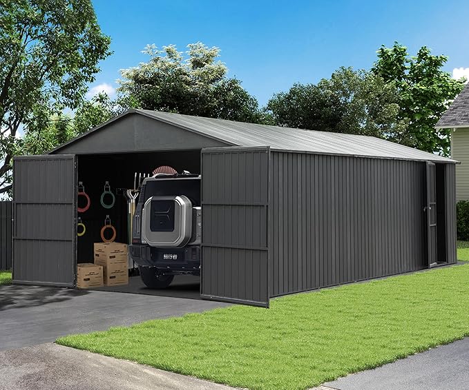 Domi 12x15FT Outdoor Metal Garage Shed, Extra Large Carport by domioutdoorliving