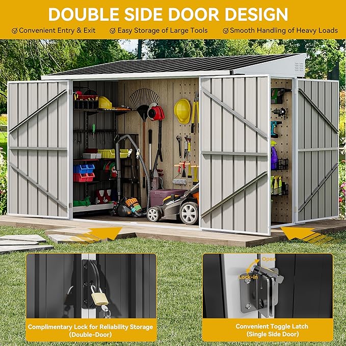 DWVO 8x4 FT Outdoor Weatherproof Storage Shed, Secure Metal Bike Shed - Image 4