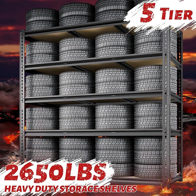 48"W Garage Shelving, 2650LBS Storage Shelves heavy duty, 5 Tier Metal Shelving - Image 4