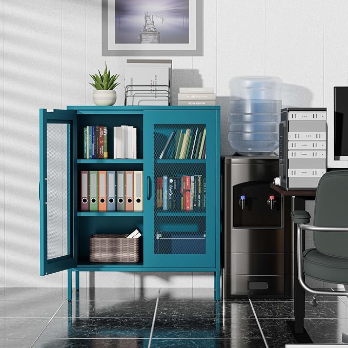Metal Storage Cabinet with Mesh Doors, Steel Display Cabinet with Adjustable - Image 8