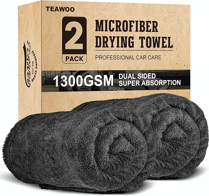 2 Pack Double-Sided Car Care Extra-Large, Ultra-Absorbant Microfiber Drying by TEAWOO