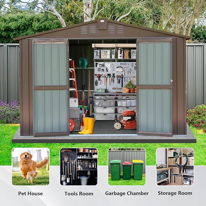 Domi Outdoor 10' x 8' Storage Shed, Metal Steel Utility Tool Shed Storage House - Image 4