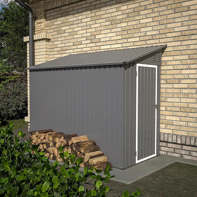 4x8 FT Outdoor Storage Shed, Lean to Metal Shed W/Floor Included, Garden - Image 5