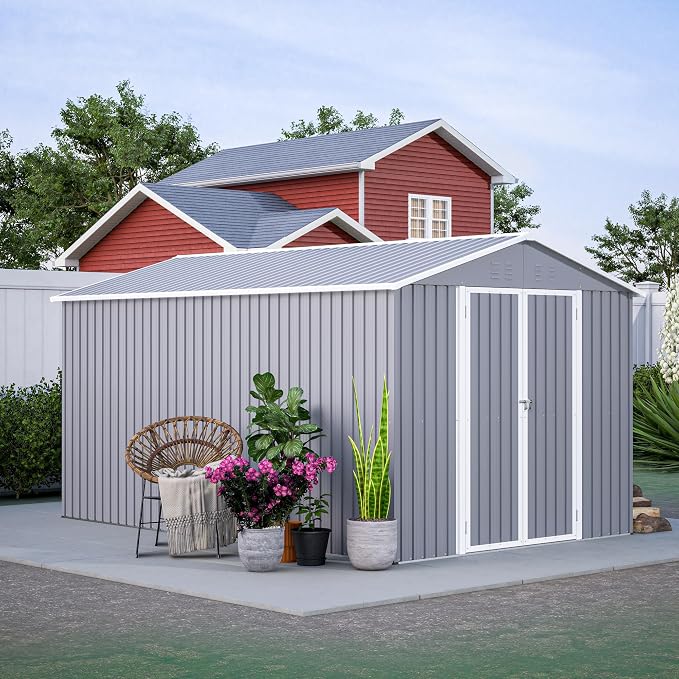 8x12 FT Outdoor Storage Shed, Metal Shed W/Floor, Garden Storage Shed W/ 1 - Image 2