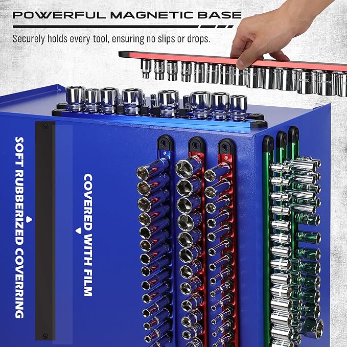 Magnetic Socket Holder Organizer Set: 9-Piece Detachable 1/4, 1/2 Socket Trays - Image 4