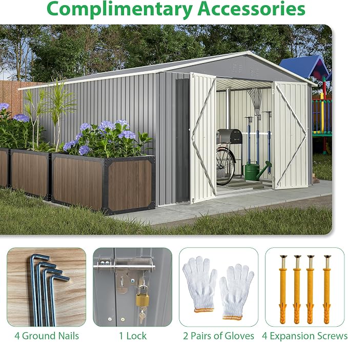 11x13ft Outdoor Metal Storage Shed, Steel Utility Tool Shed Storage House - Image 3