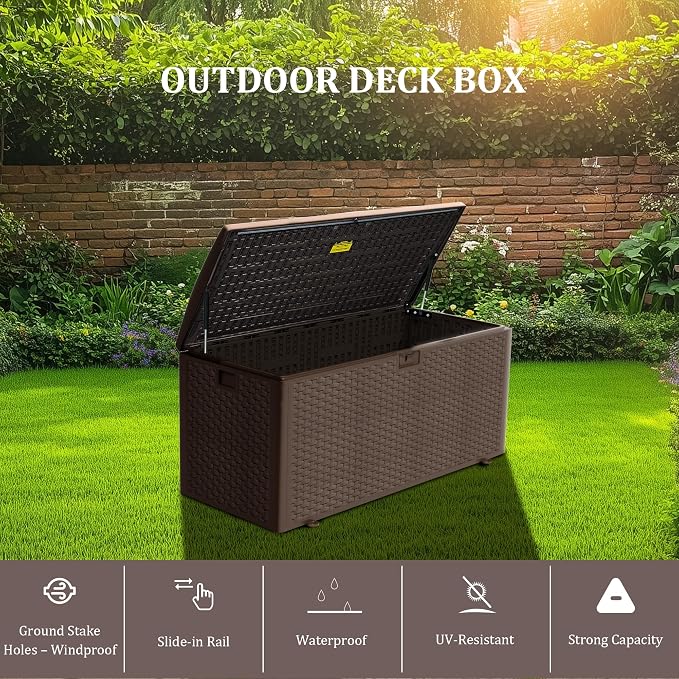 Premium Pro Edition 180 Gallon Lockable Resin Deck Box, Waterproof & - Image 3