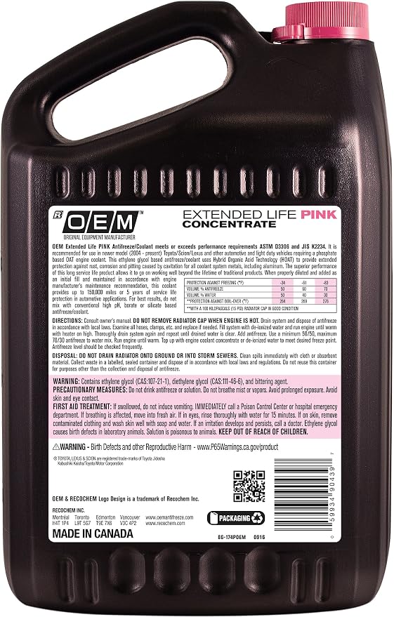 Recochem OEM 86-174POEM Pink Premium Antifreeze Concentrate Extended Life PINK - Image 2