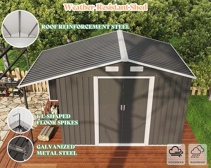 Jocisland 10.6x6.8x6.3 FT Galvanized Metal Storage Shed - Image 6