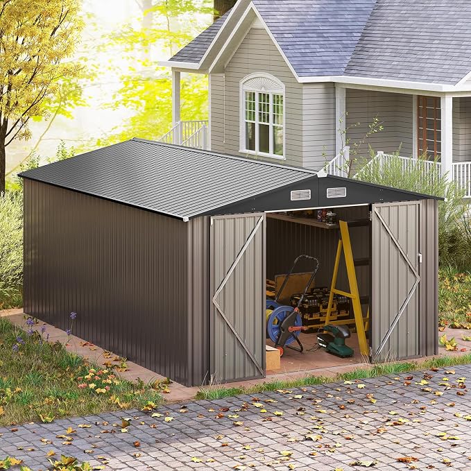 Goplus 10 x 14 FT Outdoor Storage Shed, Large Garden Tool House w/Improved - Image 12