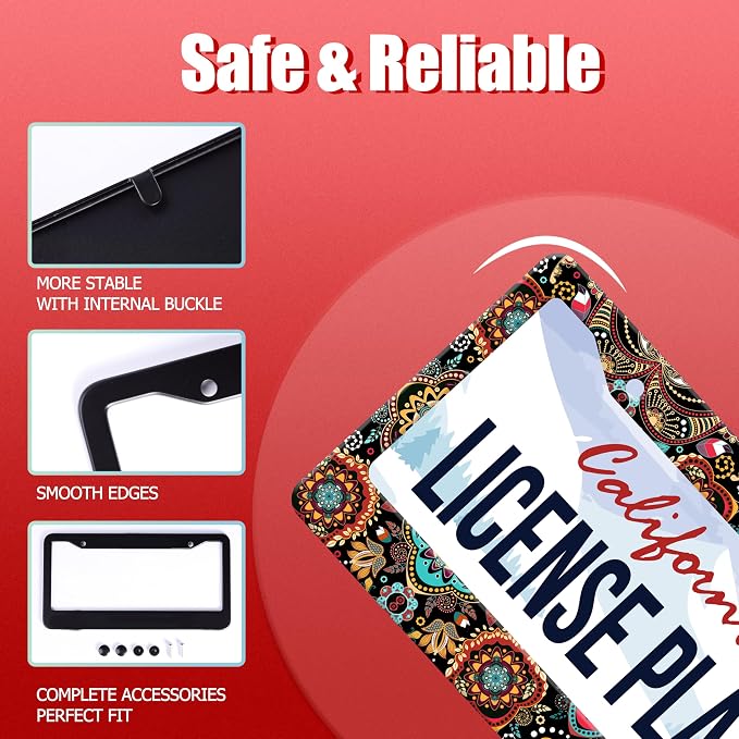 Personalized License Plate Frame Stainless Steel Floral Print Funny Boho Flower - Image 3