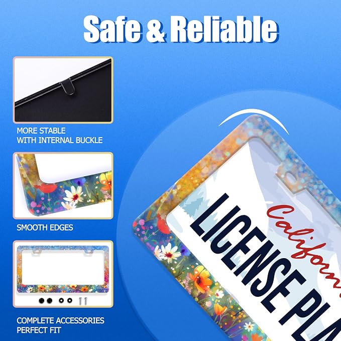 Abstract Floral License Plate Frame Watercolor Flowers License Plate Stainless - Image 2
