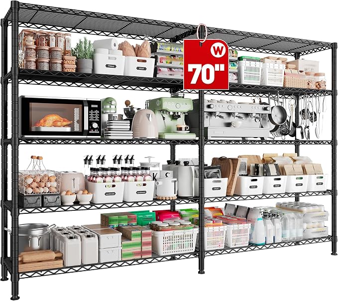 REIBII 70"W Storage Shelves Load 1600LBS, Metal Shelving 5-tier Wire Shelving by REIBII