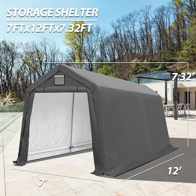 7' x 12' Outdoor Storage Shelter Shed, Portable Storage Shed Heavy Duty - Image 2