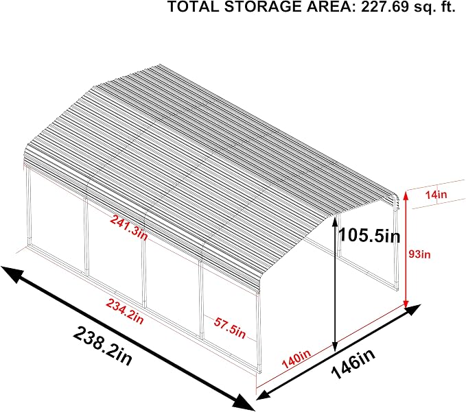 12x20 FT Outdoor Carport with Metal Roof, Heavy Duty Metal Carport Canopy - Image 2