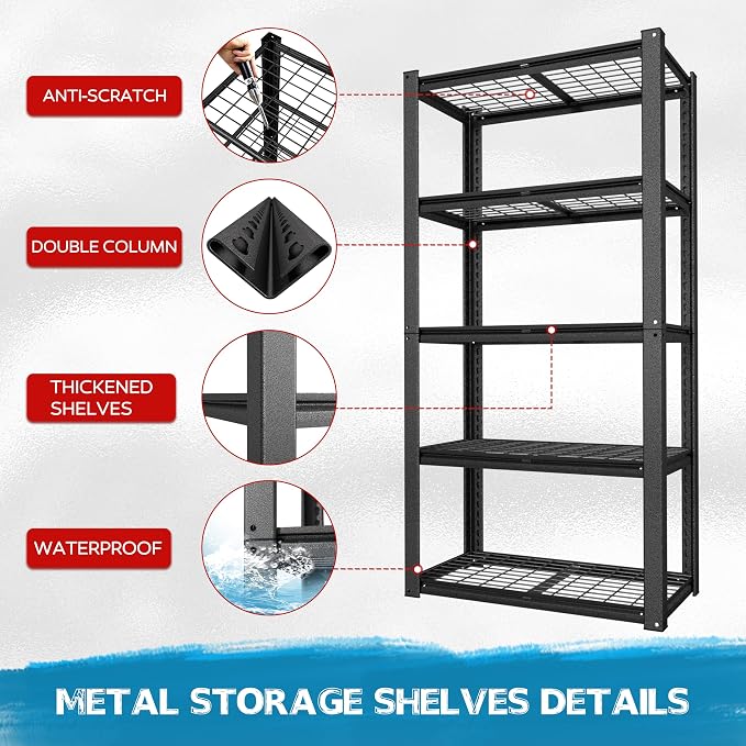 MUPATER 35.8" W x 18.1" D x 72" H Metal Storage Shelves, Standing Utility Shelf - Image 7