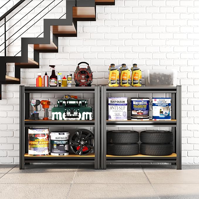 Garage Shelving, 3-Tier Adjustable Storage Shelves, Metal & Wood Pantry Shelf - Image 2