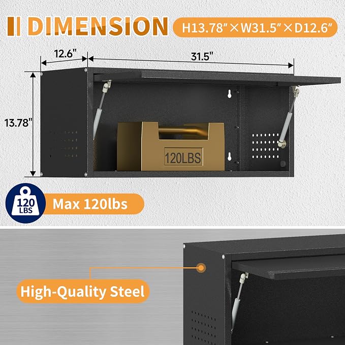 Metal Garage Wall Cabinet with Up-Flip Door, Wall-Mounted Steel Storage Cabinet - Image 2