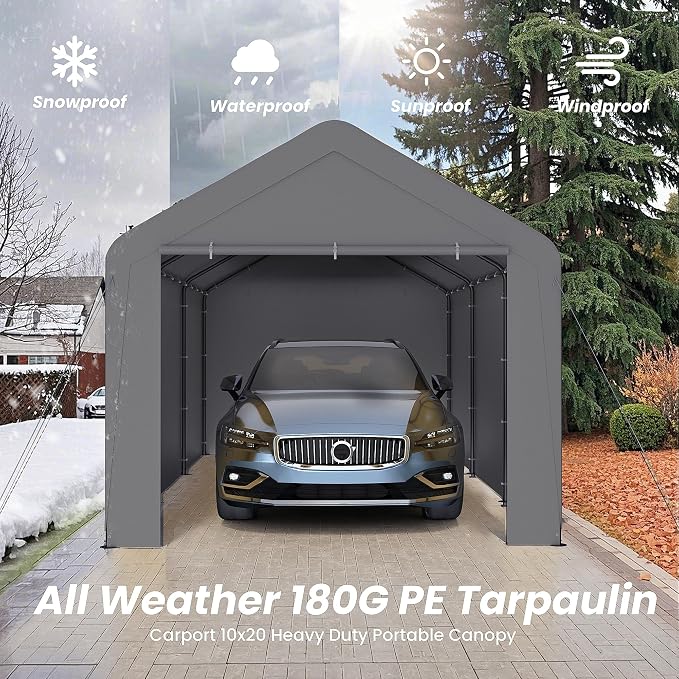Carport 10x20 Heavy Duty Portable Garage w/Removable Sidewalls & Roll-Up Door - Image 4