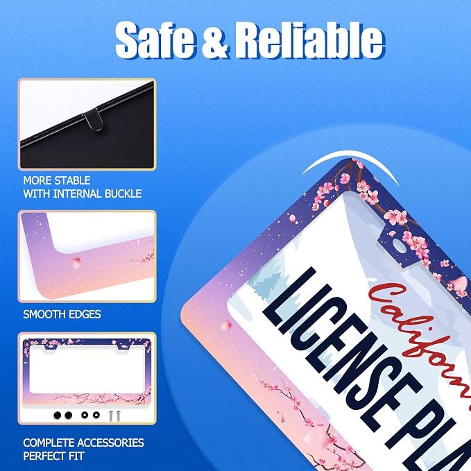 Cherry Blossom License Plate Frame Pink Flowers Floral License Plate Stainless - Image 2