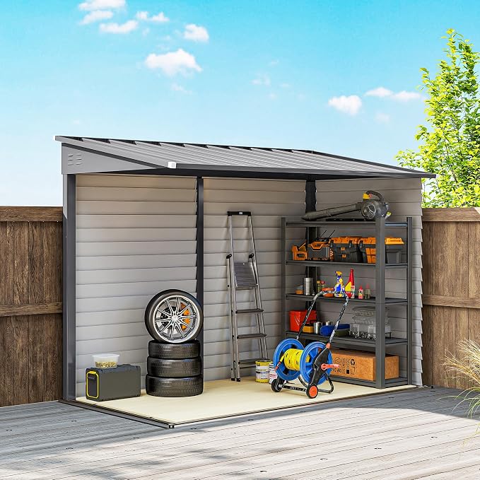 Outsunny 4.6' x 9' Steel Outdoor Storage Shed, Lean to Shed, Metal Tool House - Image 9