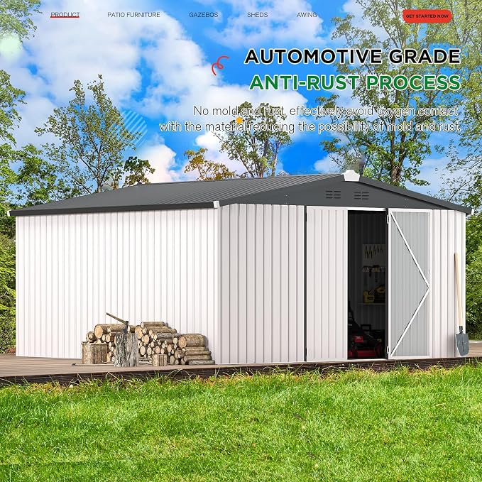 AECOJOY 12' x 12' Outdoor Storage Shed, Large Metal Sheds & Outdoor Storage - Image 3