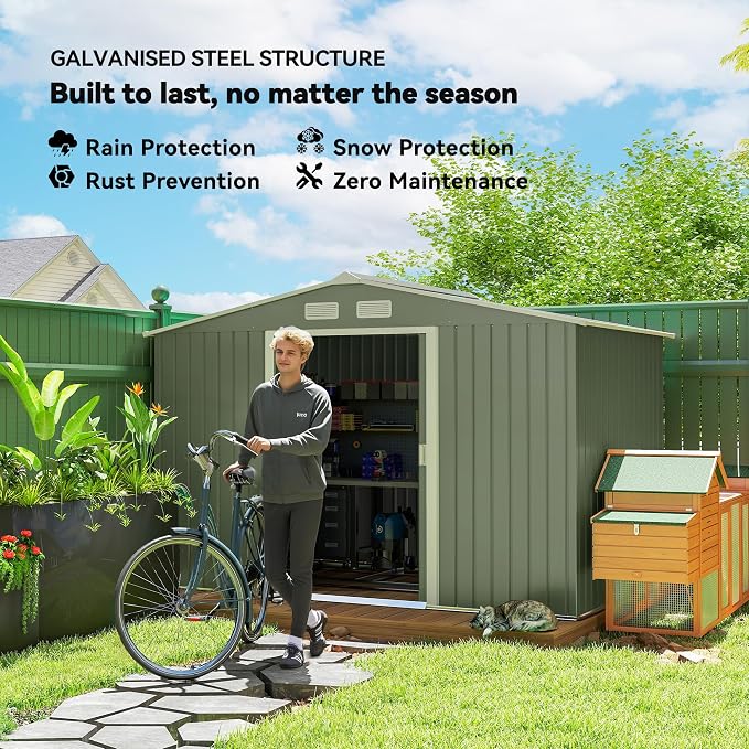 Outsunny 9' x 6' Outdoor Storage Shed, Garden Tool Metal Shed - Image 3