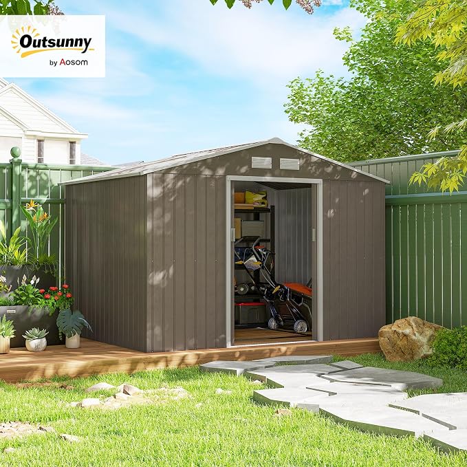 Outsunny 9' x 6' Outdoor Storage Shed, Garden Tool Metal Shed - Image 2