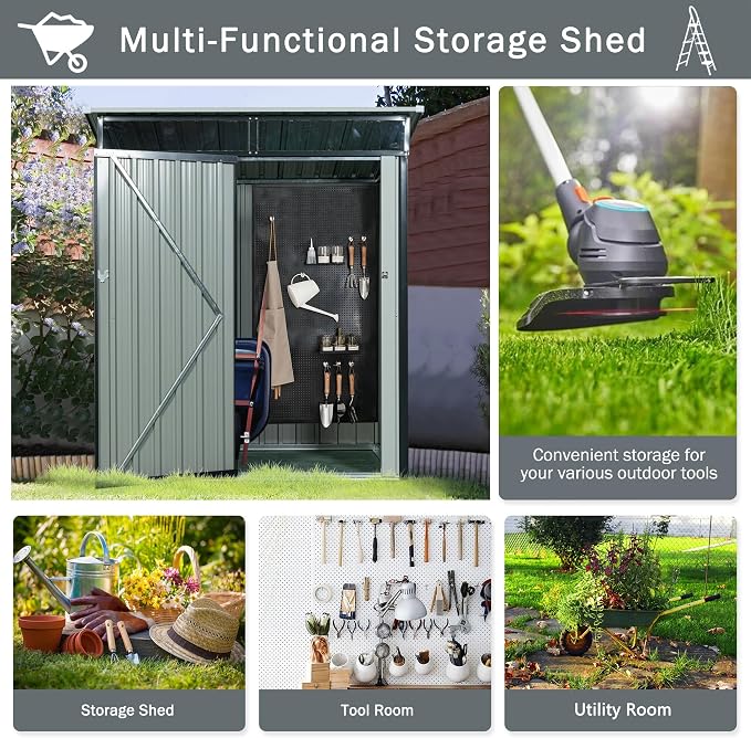 Metal 5x3 FT Garden Storage Shed, Outdoor Small Shed - Image 7