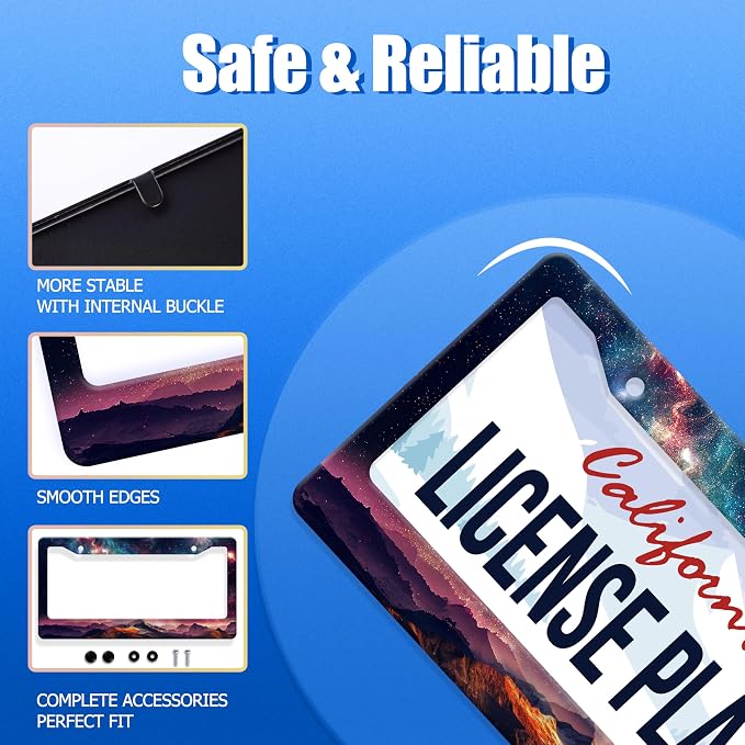 Mountain License Plate Frame Colorful Starry Sky Galaxy License Plate Stainless - Image 2