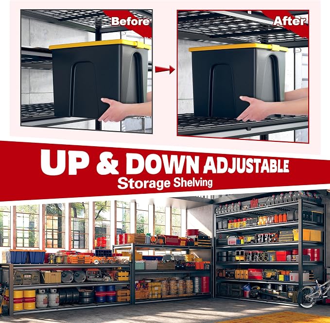 REIBII 60" W Garage Shelving, 2900LBS Storage Shelves, 6 Tier Heavy Duty - Image 6