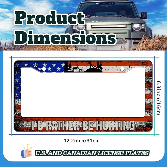 I'd Rather Be Hunting License Plate Frame Retro American Flag License Plate - Image 3