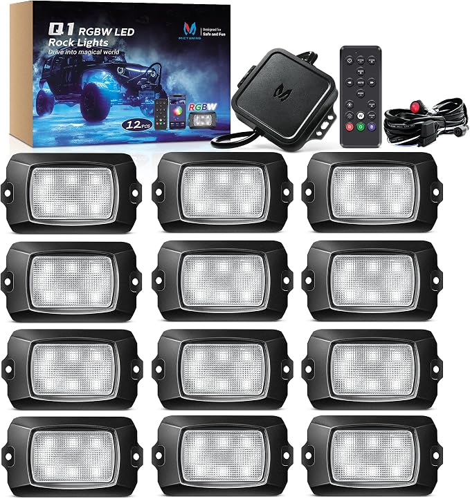 MICTUNING Q1 RGBW Rock Lights, 12 Pods Pure Color Underglow Neon Multicolor by MICTUNINGINC