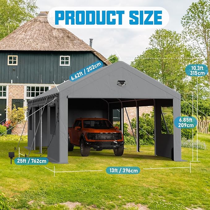 13x25 Carport, Heavy Duty Carport Canopy Garage - Image 2