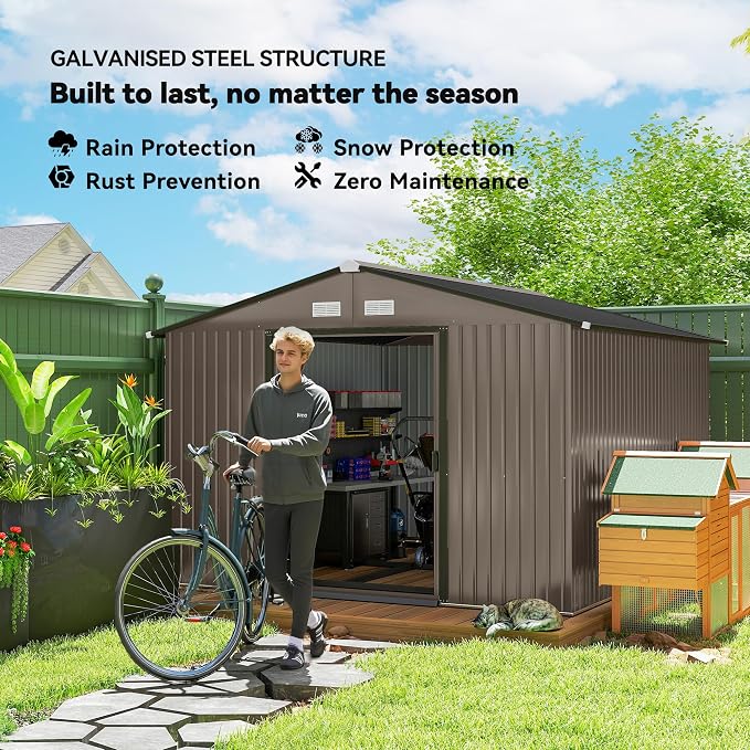 Outsunny 11' x 9' Outdoor Storage Shed, Garden Tool Metal Shed - Image 3
