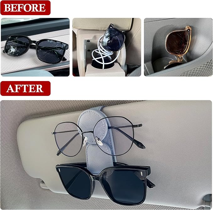 KIWEN Sunglasses Holder for Car Visor, Magnetic Leather Sunglass Eyeglass - Image 2