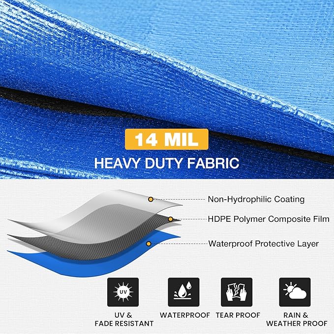 Tarp 20x30 Feet 14 Mil Heavy Duty Waterproof Tarp, Large Multipurpose Cover - Image 5