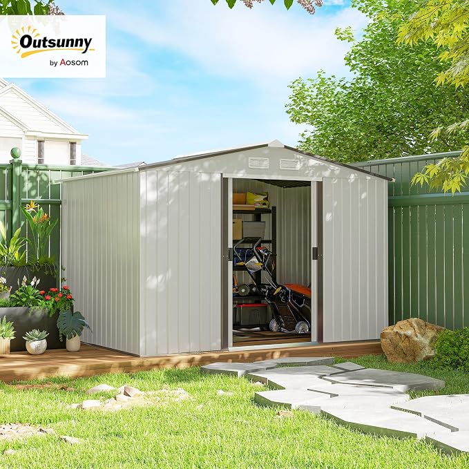 Outsunny 9' x 6' Outdoor Storage Shed, Garden Tool Metal Shed - Image 2