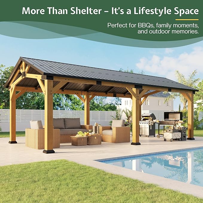 Jocisland 12x24 FT Cedar Wood Hardtop Carport - Image 3
