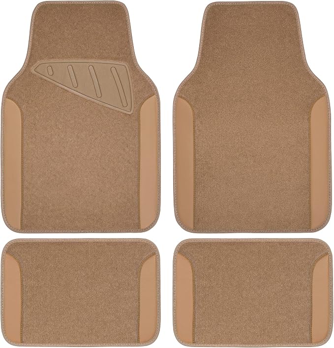 CAR PASS Beige Leather & Waterproof Car Carpet Floor Mats, Universal Car Mats by CARPASS