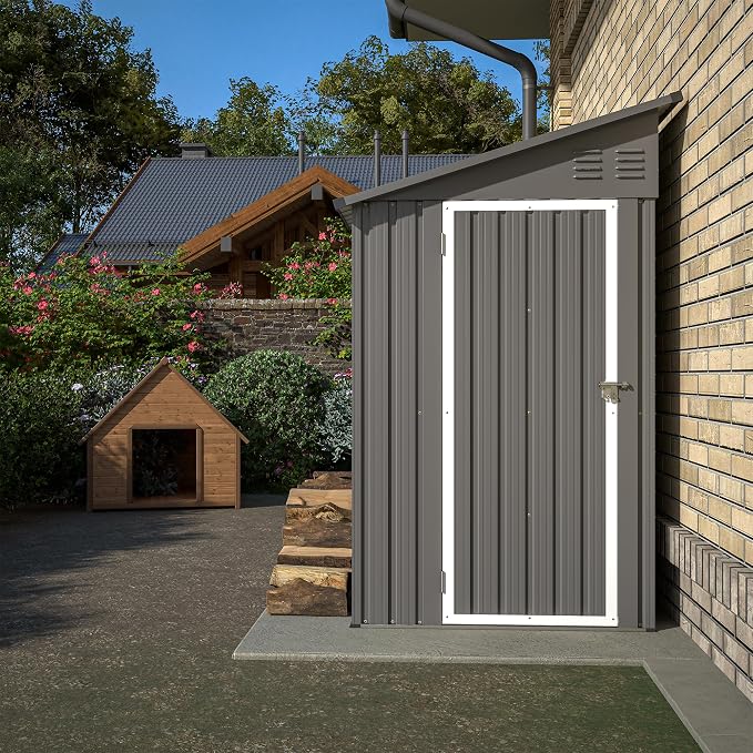 4x8 FT Outdoor Storage Shed, Lean to Metal Shed W/Floor Included, Garden - Image 4