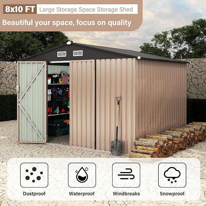 8x10 FT Metal Storage Sheds Outdoor, Metal ToolShed - Image 7