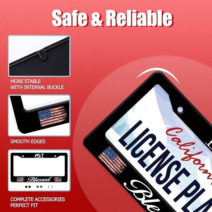 Blessed American Flag License Plate Frame Cross Pray - Image 2