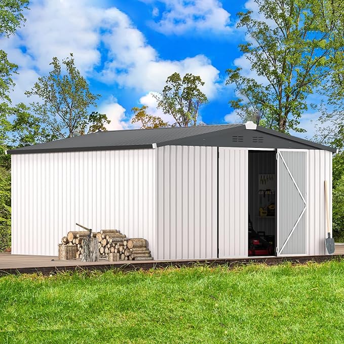 AECOJOY 12' x 12' Outdoor Storage Shed, Large Metal Sheds & Outdoor Storage by AECOJOY