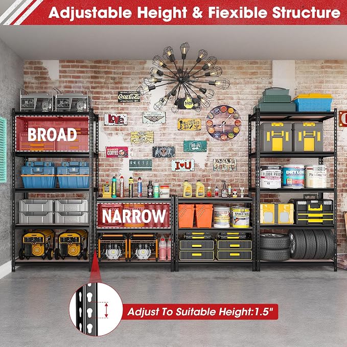 2 Pack 5 Tier Garage Shelving Unit, Adjustable Garage Storage Utility Rack - Image 6
